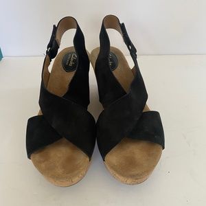 Black suede Clarks Artisan Wedge Heels